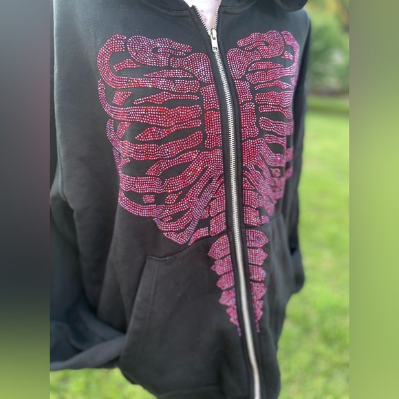 Cupids Curse Y2K style rhinestone rib cage full zip hooded jacket - Picture 11 of 11